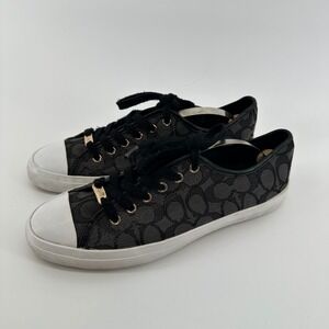 Coach Empire Sneakers Black Grey Signature Jacquard Low Top Shoes A00248 10B